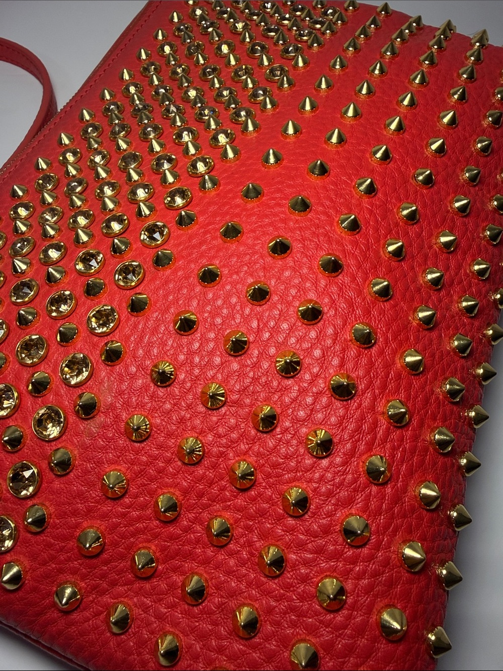 MCM Studded Crossbody / Wristlet– Red Pebbled Leather Gold Studs - Picture 8 of 13